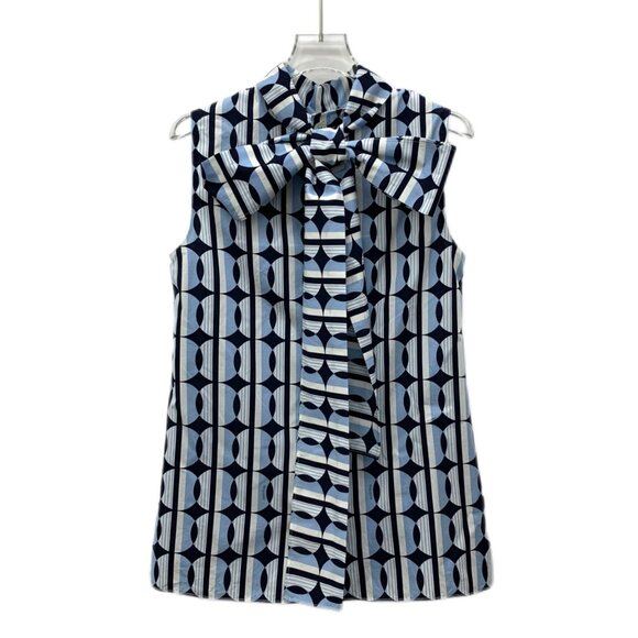 Miu Miu Blue Geometric Stripe Patchwork Cotton Sleeveless Dress - Picture 1 of 8